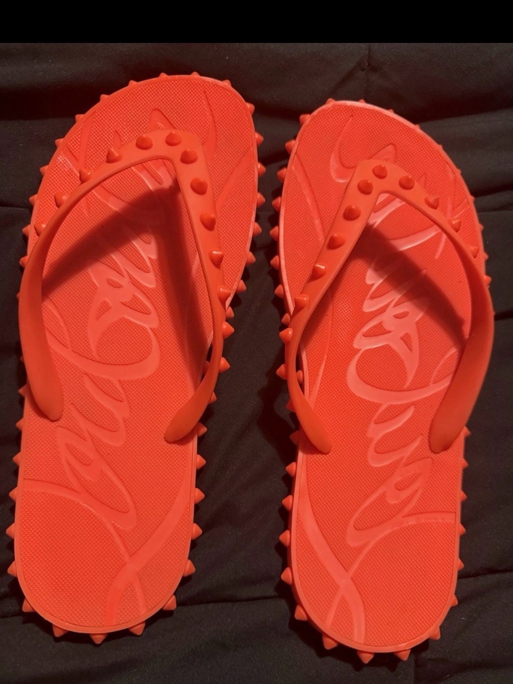Christian Louboutin Orange Spike Rubber Flip-Flop - Picture 3 of 6